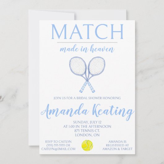 Match Made in Heaven, Tennis Brautparty Einladung (Vorderseite)