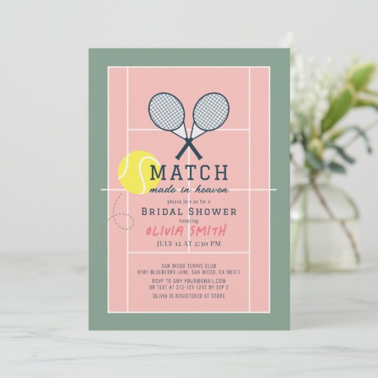 Match Made in Heaven Tennis Court Brautparty Einladung (Stehend Vorderseite)