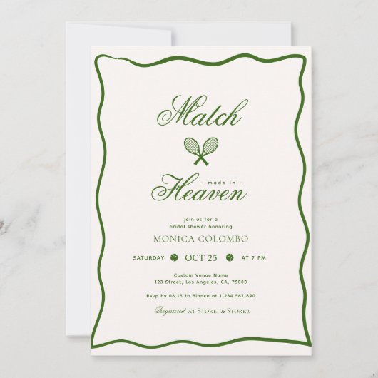 Match Made in Heaven Tennis Theme Brautparty Einladung (Vorderseite)