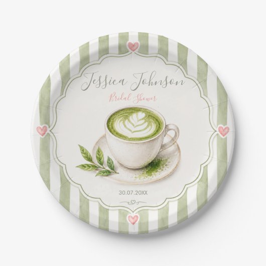 Matcha-Brautjungfernpapierplatten Sie hat ihn gefu Pappteller (Vorderseite)