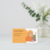 Matcha Bubble Tea Zeit – Ästhetisches Orange Anime Visitenkarte (Stehend Vorderseite)