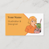 Matcha Bubble Tea Zeit – Ästhetisches Orange Anime Visitenkarte (Vorderseite)