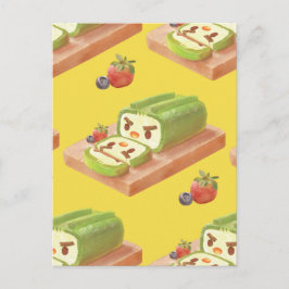 Matcha Cake Roll Illustration Ankündigungspostkarte