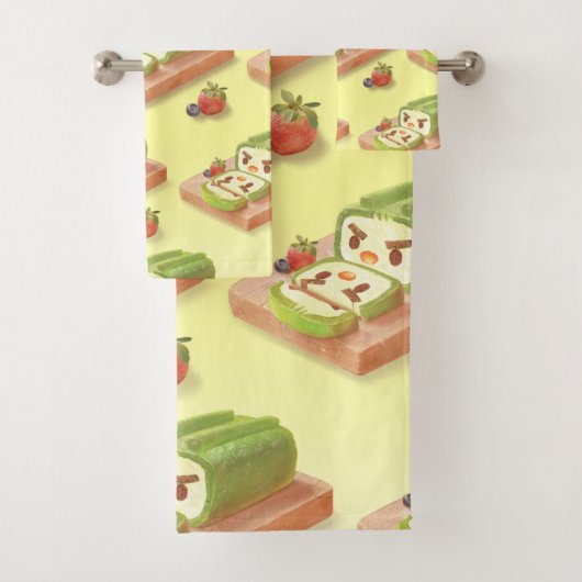 Matcha Cake Roll Illustration Badhandtuch Set (Insitu)