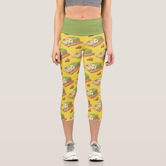 Matcha Cake Roll Illustration Capri Leggings (Vorderseite)