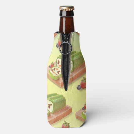 Matcha Cake Roll Illustration Flaschenkühler (Flasche Rückseite)