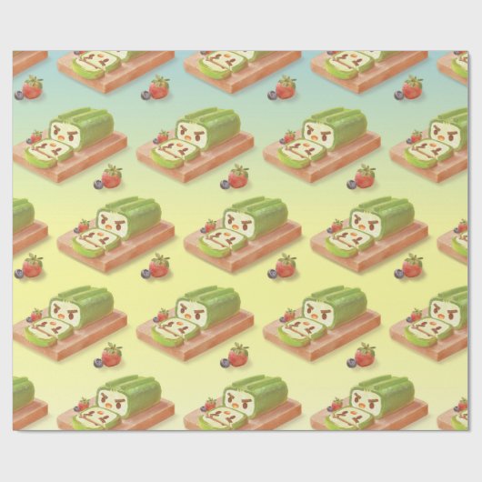 Matcha Cake Roll Illustration Geschenkpapier (Flach)