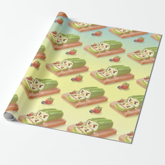 Matcha Cake Roll Illustration Geschenkpapier (Ungerollt)
