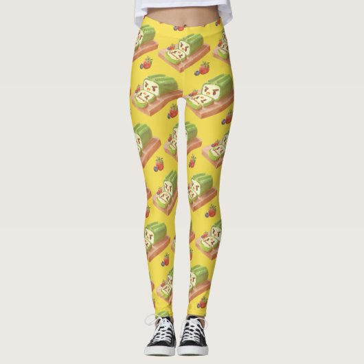 Matcha Cake Roll Illustration Leggings (Vorderseite)