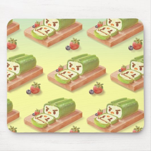 Matcha Cake Roll Illustration Mousepad (Vorne)