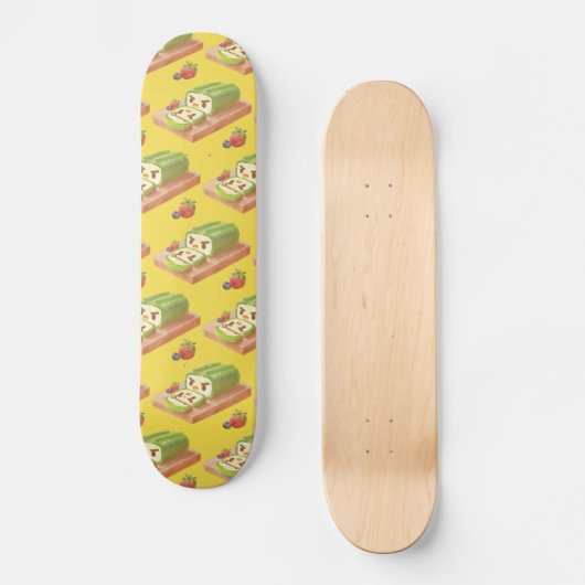 Matcha Cake Roll Illustration Skateboard (Vorderseite)