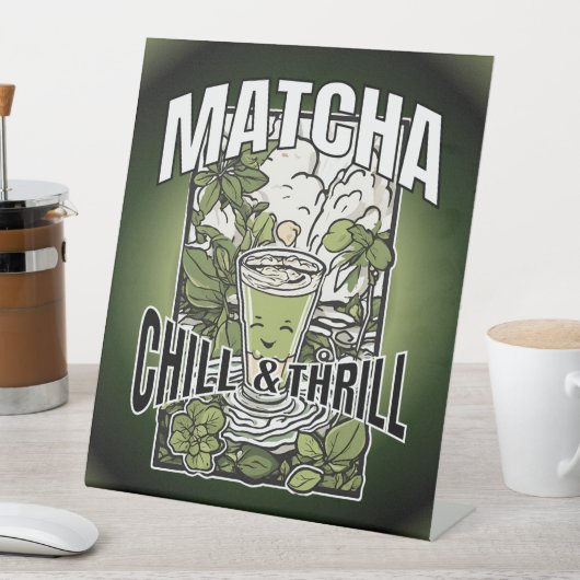 Matcha Chill & Thrill – Dekoratives Matcha Latte Sockelschild (In Situ)