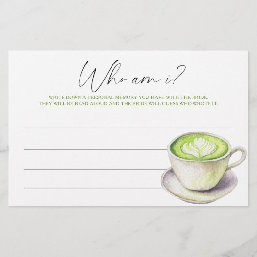 Matcha Cup Brautparty Wer bin ich? Briefpapier (Vorderseite)