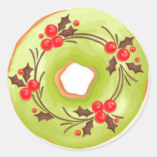 Matcha Donuts mit Hollies Weihnachten Runder Aufkleber