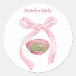 Matcha Girly Sticker, Matcha, Coquette Bow Runder Aufkleber