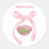 Matcha Girly Sticker, Matcha, Coquette Bow Runder Aufkleber (Vorderseite)