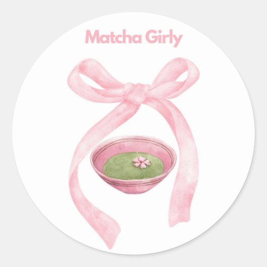 Matcha Girly Sticker, Matcha, Coquette Bow Runder Aufkleber (Vorderseite)