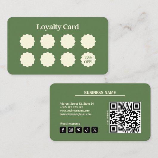 Matcha Green Modern QR Code Loyalty Card Treuekarte (Vorne/Hinten)