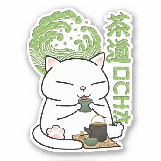 Matcha Green Tea Cat Aufkleber (Vorderseite)