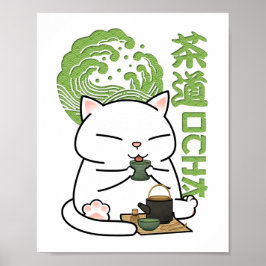 Matcha Green Tea Cat Poster