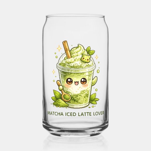 Matcha Green Tea Eistee-Latte Kawaii Glas (Vorderseite)