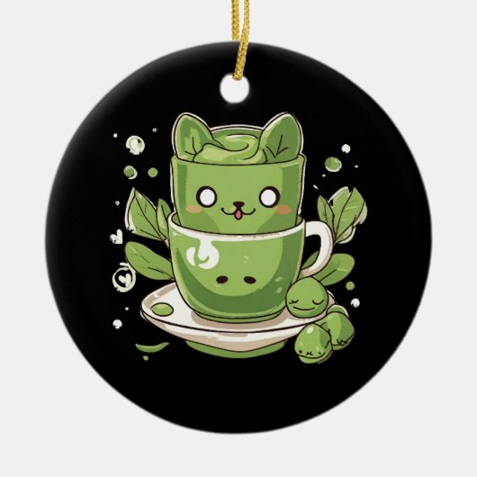 Matcha-grüner Tee Keramik Ornament (Vorne)