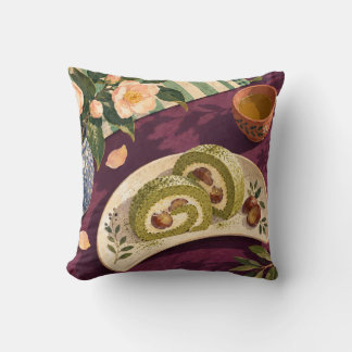 Matcha-Kastanien-Roulade-Kuchen Pflaumen-Tee Still Kissen