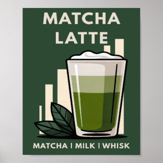Matcha Latte Retro Dunkelgrün Cafe Grafik Poster