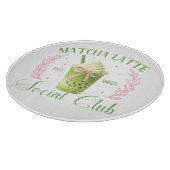 Matcha Latte Social Club Glass Round Cutting Board Schneidebrett (Ecke)