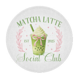 Matcha Latte Social Club Glass Round Cutting Board Schneidebrett
