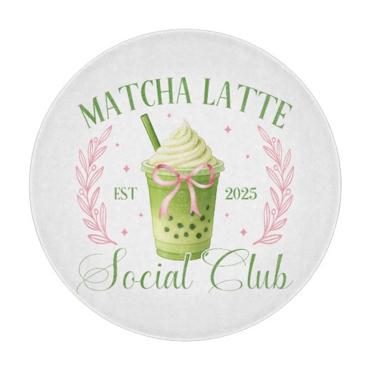 Matcha Latte Social Club Glass Round Cutting Board Schneidebrett (Vorderseite)