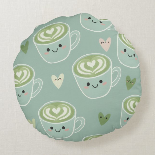 Matcha Love Latte Kawaii Round Pillow Rundes Kissen (Rückseite)