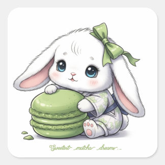 Matcha Macaron Baby Bunny - Kimono Yukata & Ribbon Quadratischer Aufkleber
