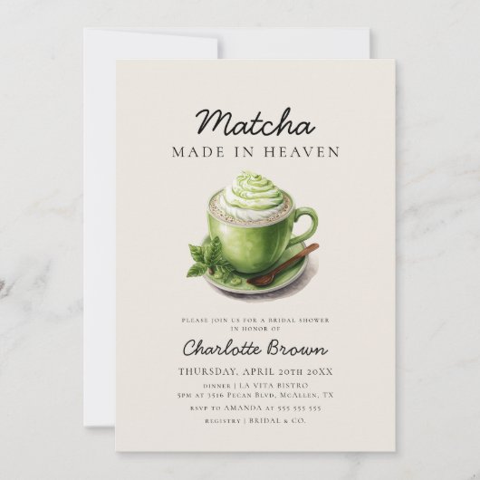Matcha Made in Heaven Brautparty Einladung (Vorderseite)