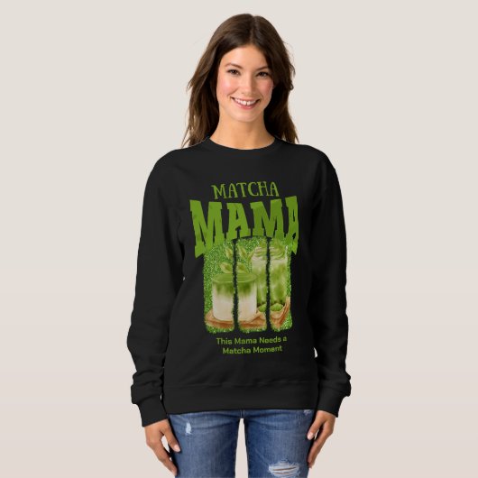 MATCHA MAMA Green Glitzer Brush Stroke Sweatshirt (Vorne ganz)