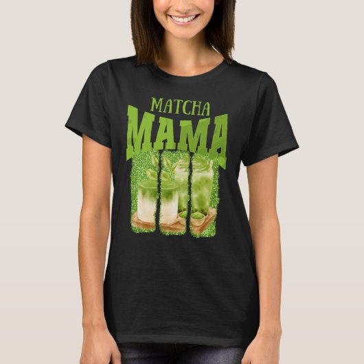 MATCHA MAMA Green Glitzer Brush Stroke T-Shirt (Vorderseite)