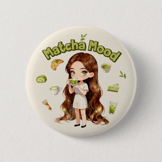 Matcha Mood Aesthetic Design Cute Green Tea Vibes Button