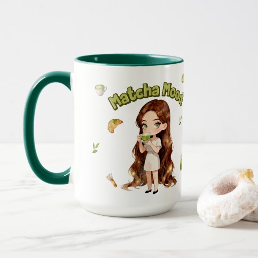 Matcha Mood Aesthetic Design Cute Green Tea Vibes Tasse (Mit Donut)