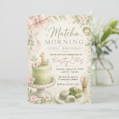 Matcha Morgen Erster Geburtstag Einladung (Stehend Vorderseite)