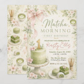 Matcha Morgen Erster Geburtstag Einladung (Vorne/Hinten)