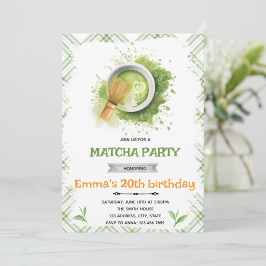 Matcha Party Einladung (Stehend Vorderseite)