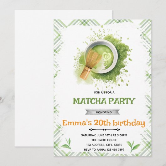 Matcha Party Einladung (Vorne/Hinten)
