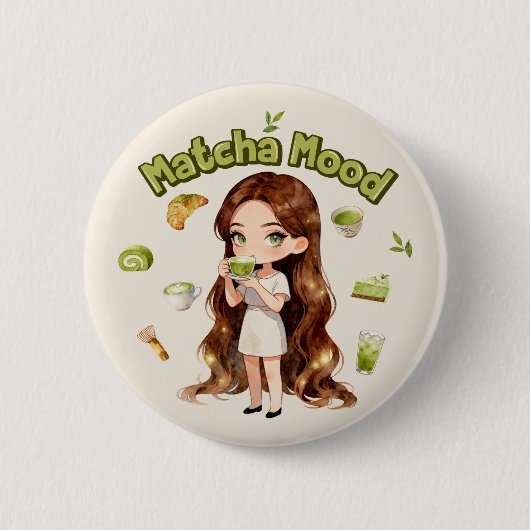Matcha-Stimmung Ästhetisches Design Süße Grüntee-V Button (Vorderseite)