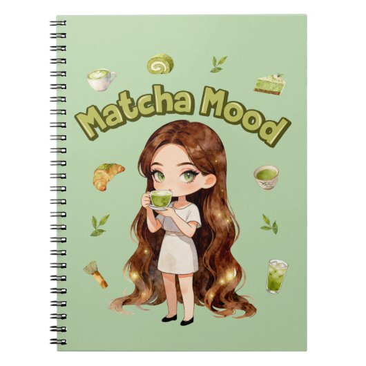 Matcha-Stimmung Ästhetisches Design Süße Grüntee-V Notizblock (Vorderseite)