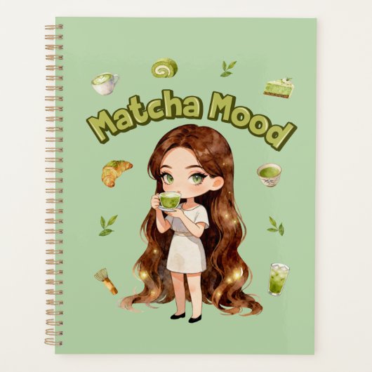 Matcha-Stimmung Ästhetisches Design Süße Grüntee-V Planer (Vorderseite)