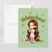 Matcha-Stimmung Ästhetisches Design Süße Grüntee-V Postkarte (Vorne/Hinten)