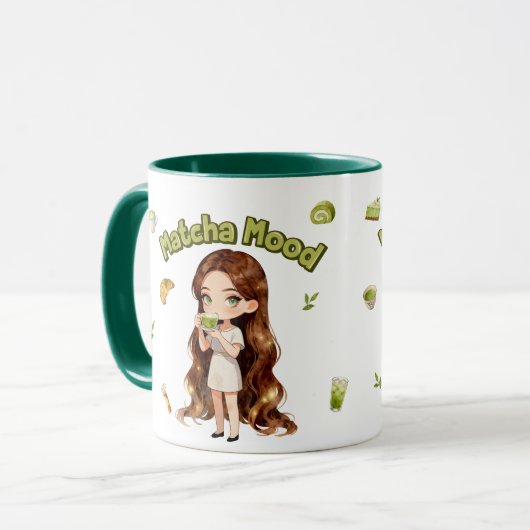 Matcha-Stimmung Ästhetisches Design Süße Grüntee-V Tasse (Vorderseite Links)