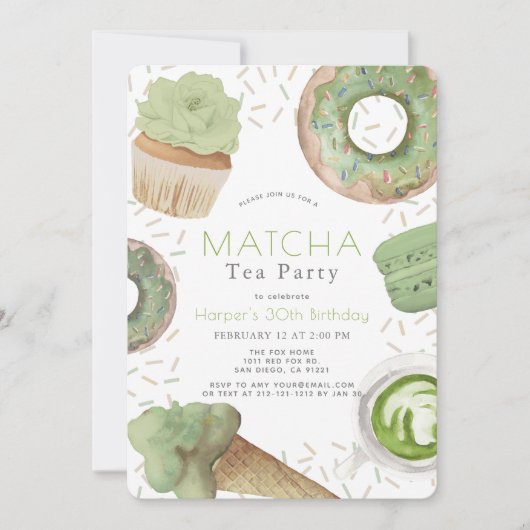 Matcha Süßigkeiten Green Tee Party Erwachsene Gebu Einladung (Vorderseite)
