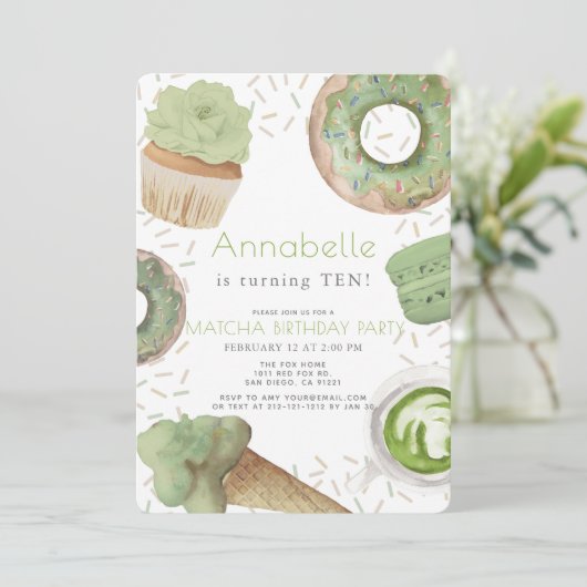 Matcha Süßigkeiten Green Tee Party Girl Birthday Einladung (Stehend Vorderseite)