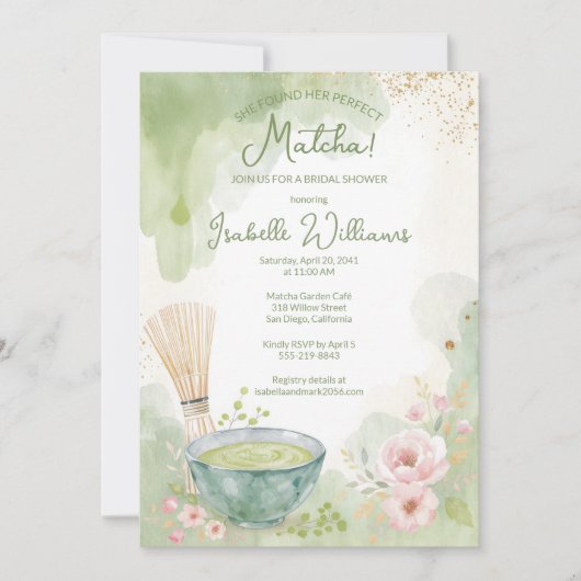 Matcha Tea Bridal Shower Green Tea Party Einladung (Vorderseite)